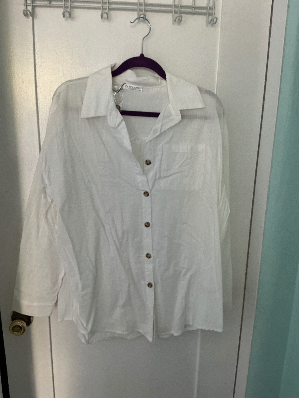 Women’s 100% Cotton White Button-Up Blouse, Size 16W NWT